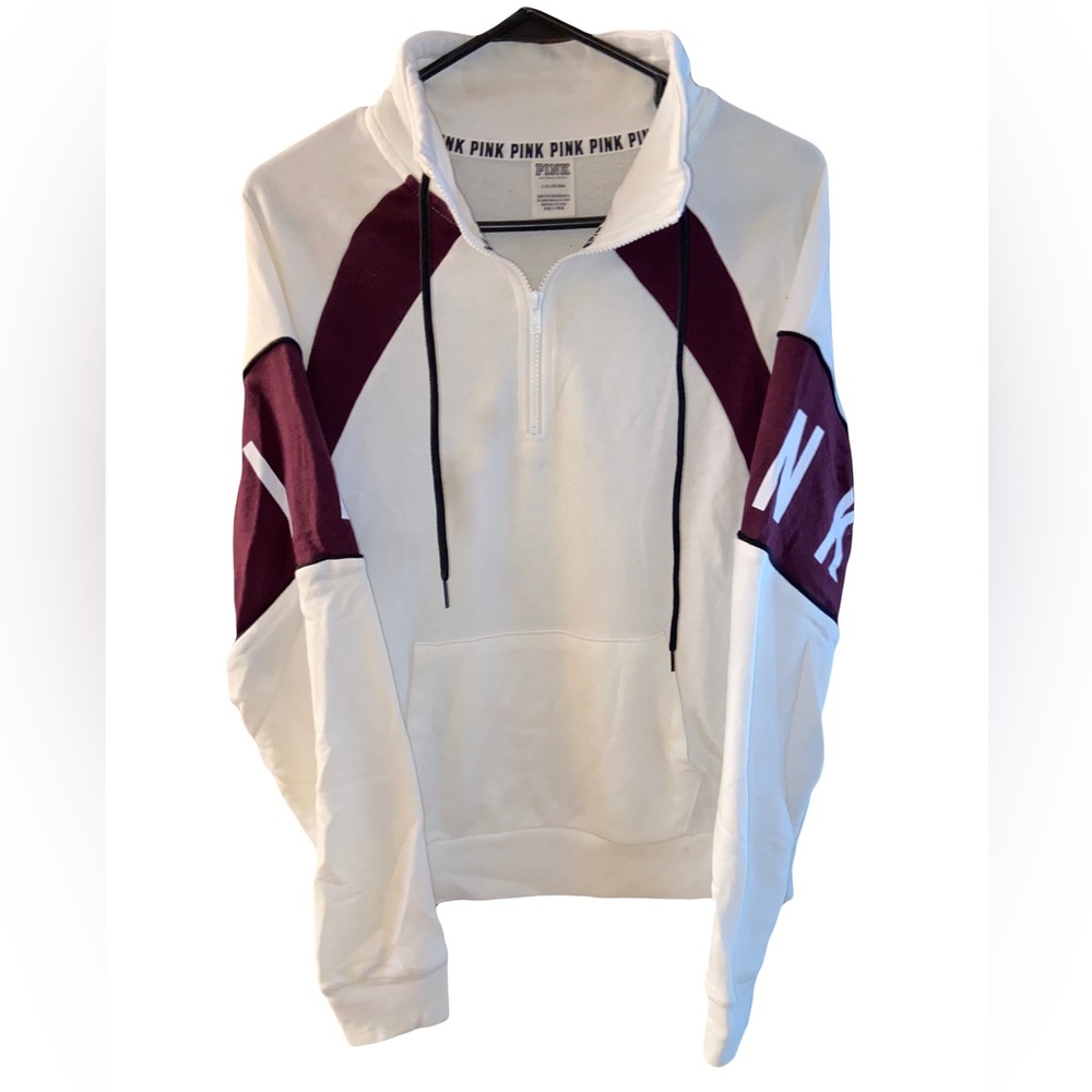 PINK White and Maroon Half Zip